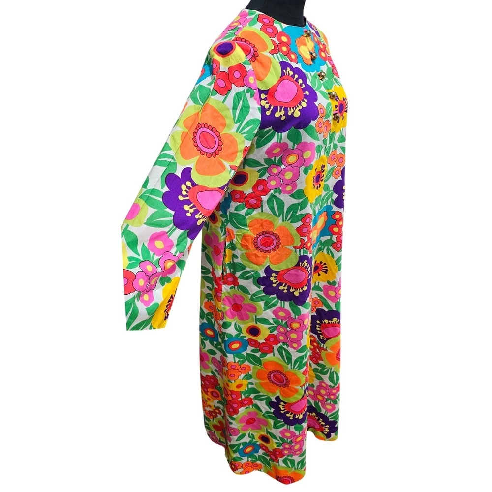 Keyloun Kaftan Maxi Dress Med Vintage 60s 70s Psychedelic Flower Power Retro Mod - Picture 3 of 14